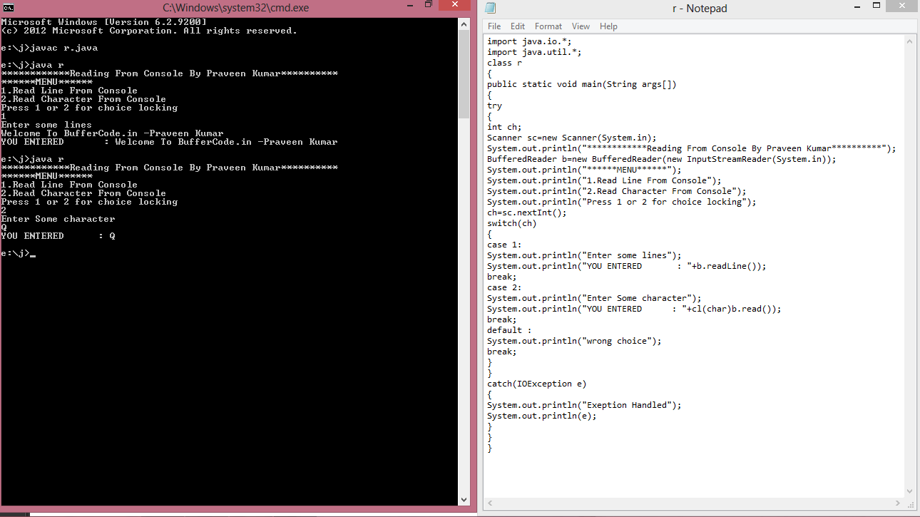 Reading Console Input or Output Using Java Code - Buffercode