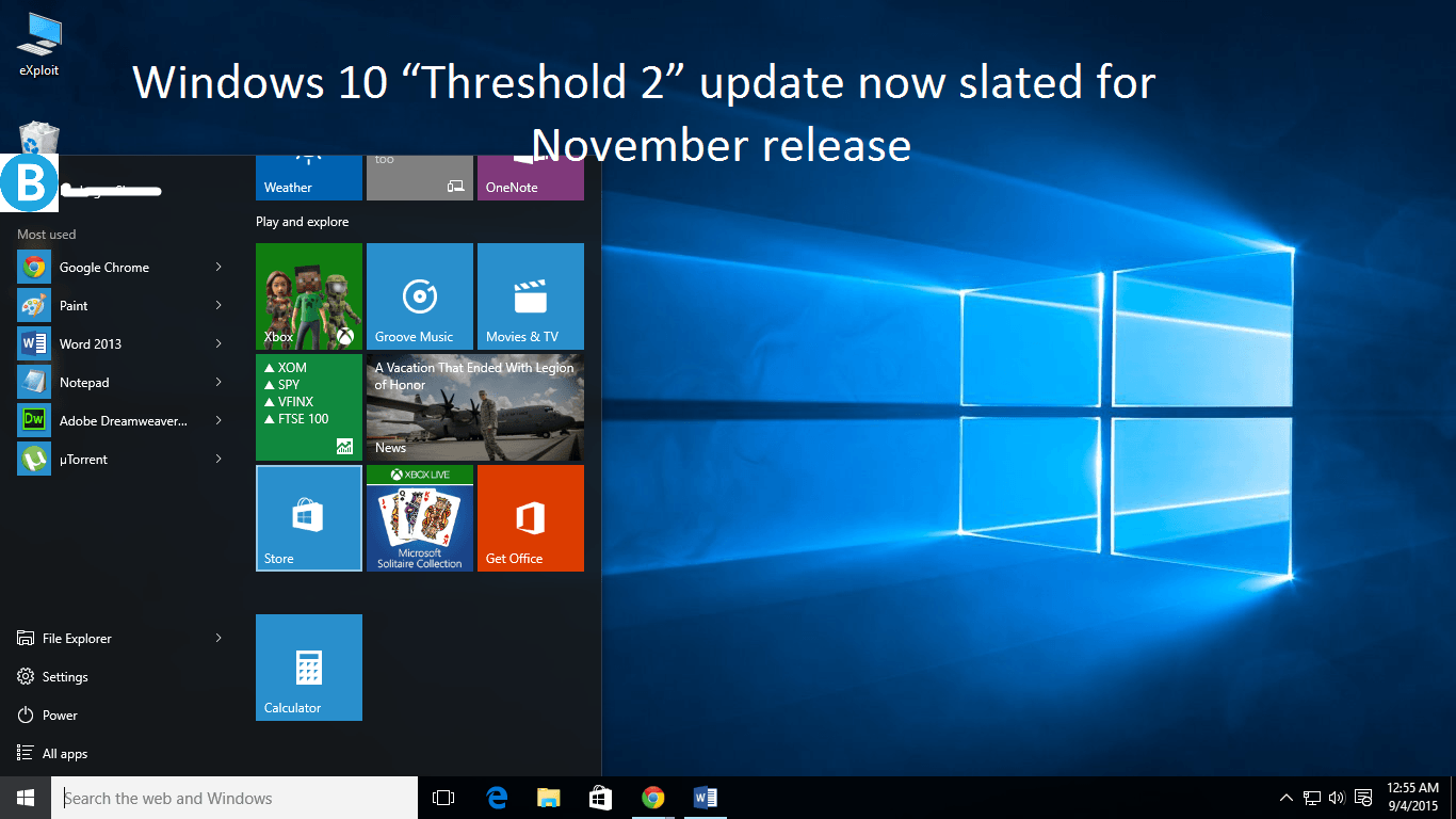 Threshold 2: Window 10’s first update is expected to come in November